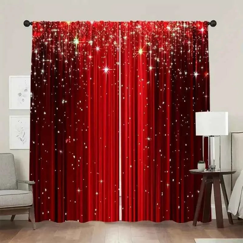 Elegant Red Curtains - Modern Geometric Pole Pocket Drapes for Bedroom & Living Room, 2 Panels