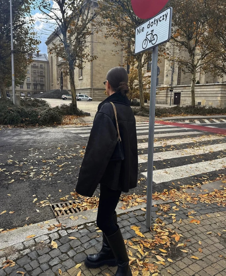 Women's Oversized Winter Jacket - Double-Sided Collar Warm Long Sleeve Coat