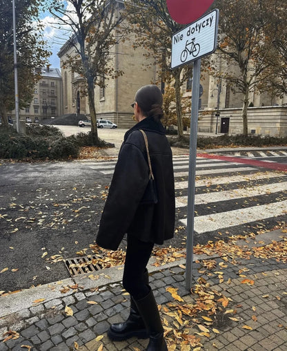 Women's Oversized Winter Jacket - Double-Sided Collar Warm Long Sleeve Coat