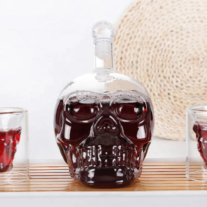 Skull Head Crystal Decanter & Glass Set – Gothic Bar Whisky Vodka Wine Spirits