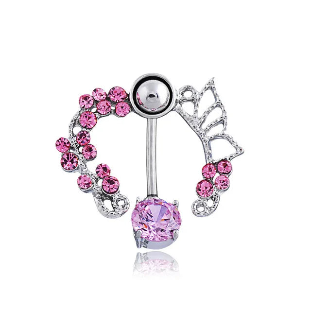 Pink Stainless Steel Belly Button Ring – Animal & Butterfly Styles