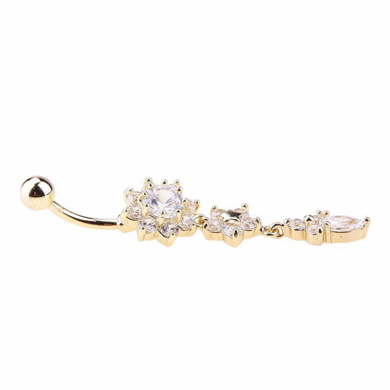 Flower Pendant Crystal Belly Button Ring
