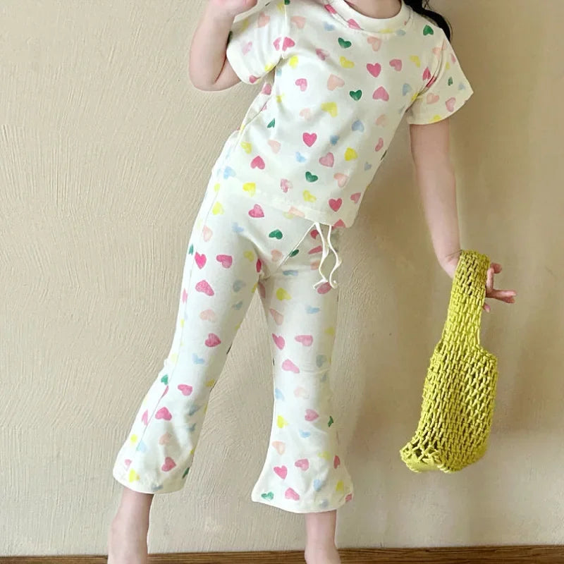 Girls’ Summer Line-Drawing 2-Piece Set – Striped Art-Inspired Tee & Wide-Leg Culottes Shello's Creative Boutique