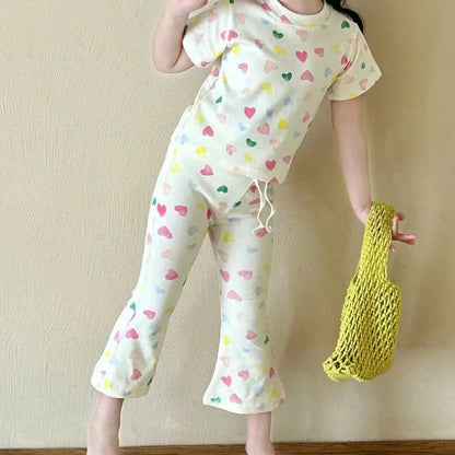 Girls’ Summer Line-Drawing 2-Piece Set – Striped Art-Inspired Tee & Wide-Leg Culottes - Shello's Creative Boutique