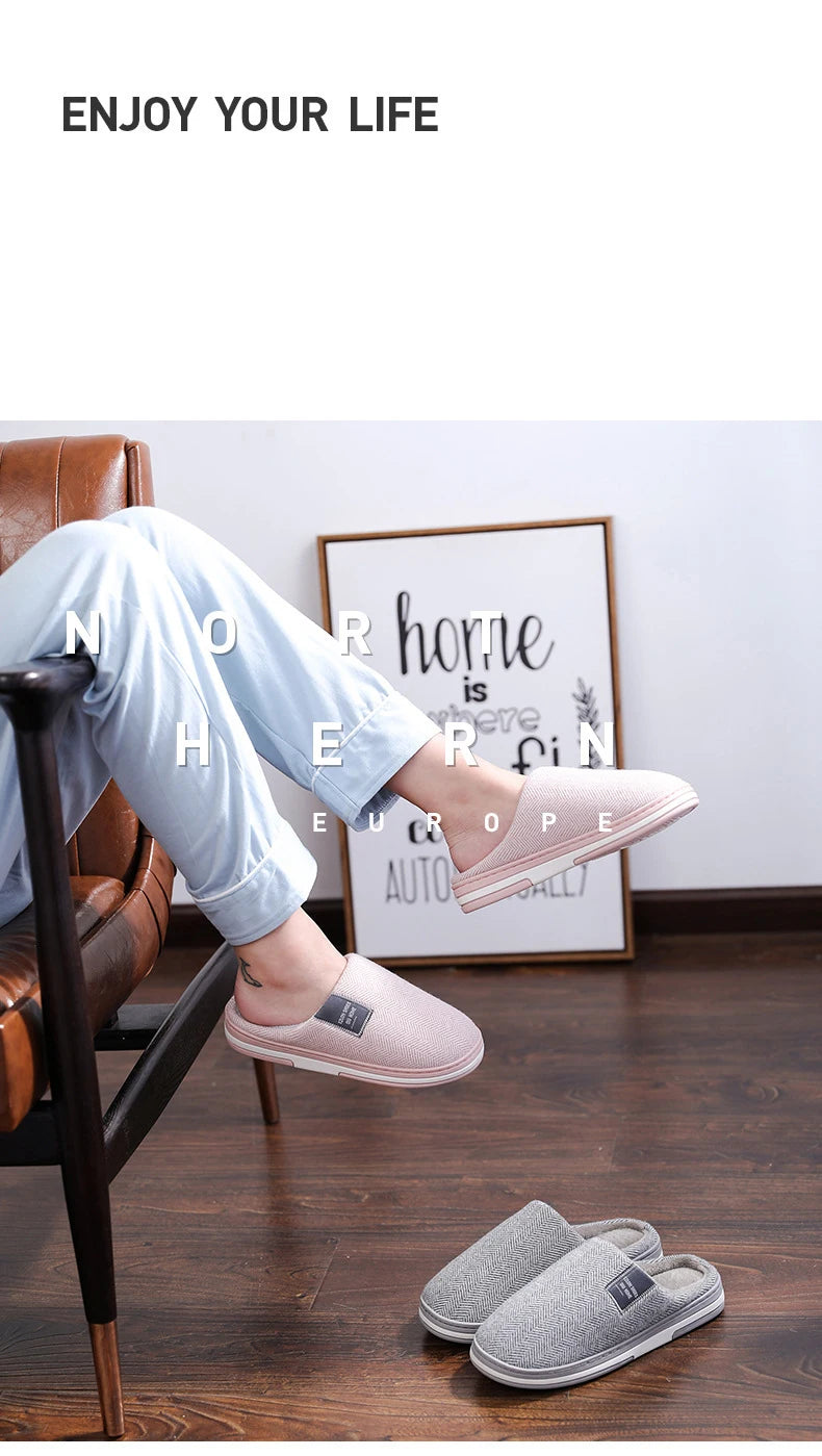 Men's Winter Warm Cotton Slippers - Couples Flats Non-Slip Indoor Slides (Large Size 40-51)