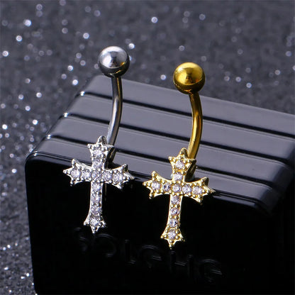 Cross Pendant Navel Ring – 316 Stainless Steel Bar