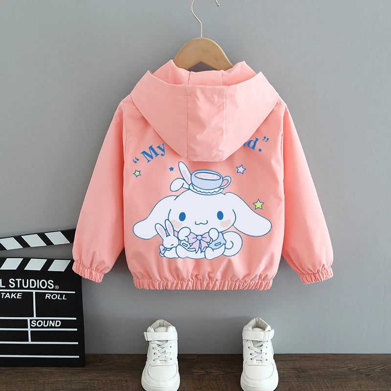 MINISO x Sanrio Girls’ Windbreaker Jacket – Hello Kitty & Cinnamoroll Cartoon Hooded Zip-Up Outerwear Shello's Creative Boutique