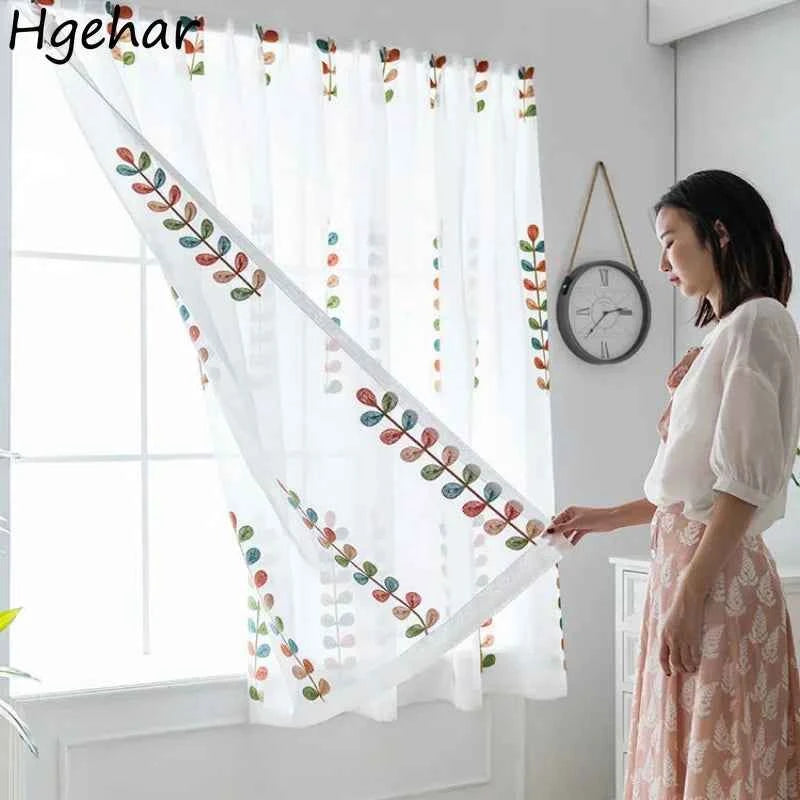 Household Bedroom Window Curtains Punch Free Easy Install Shading Drape Door Screens Modern Leaves White Curtain Home Decor Chic