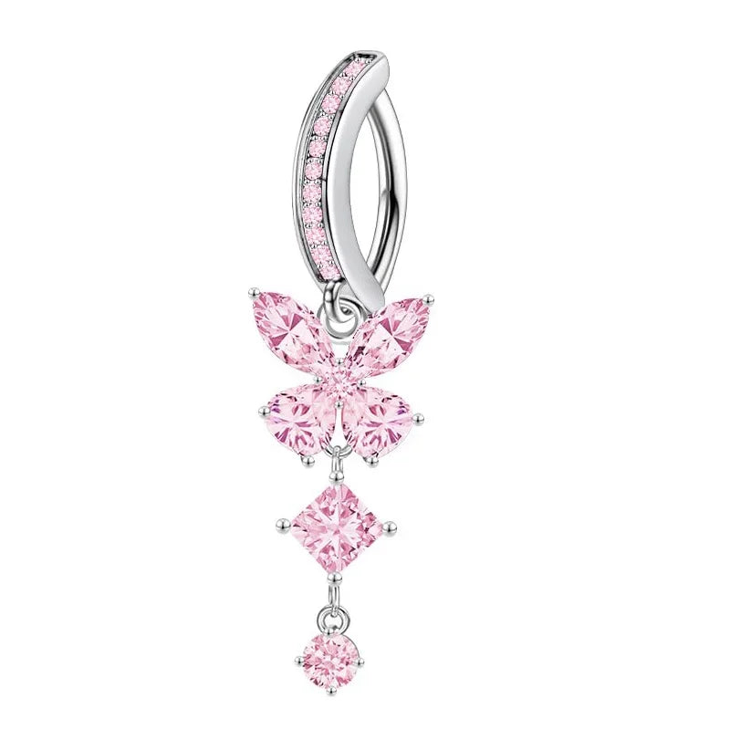 Pink Butterfly Crystal Belly Button Ring