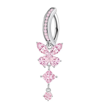 Pink Butterfly Crystal Belly Button Ring