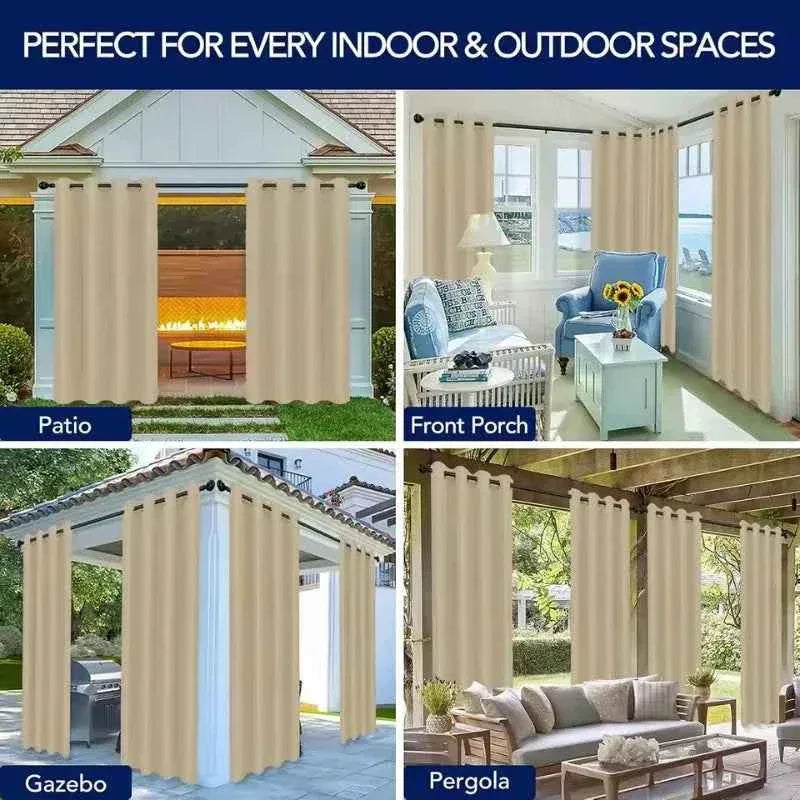 Waterproof Outdoor Curtains - UV Resistant Privacy Drapes for Patio Pergola Terrace - Shello's Creative Boutique