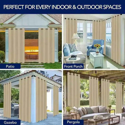 Waterproof Outdoor Curtains - UV Resistant Privacy Drapes for Patio Pergola Terrace - Shello's Creative Boutique
