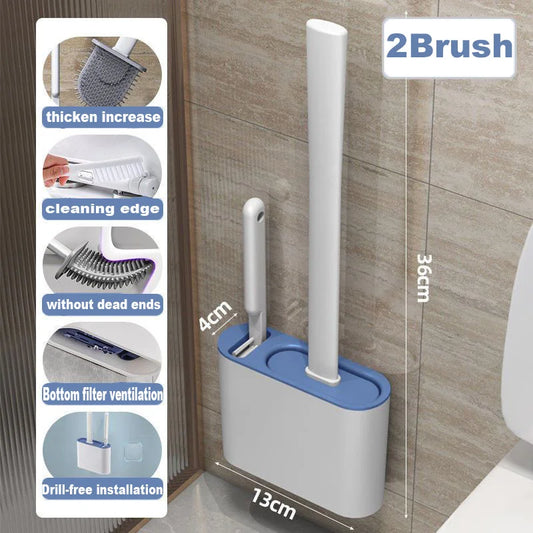Wall Hanging Toilet Brush with Holder - Long Handle Silicone Soft Bristles