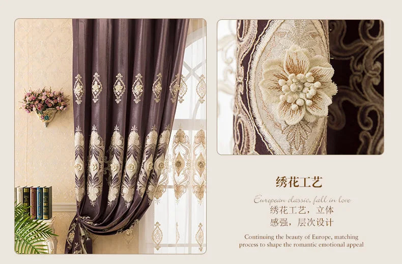 European Water Soluble Embroidery Curtains - Elegant Embroidered Drapes with Yarn for Living & Dining Room