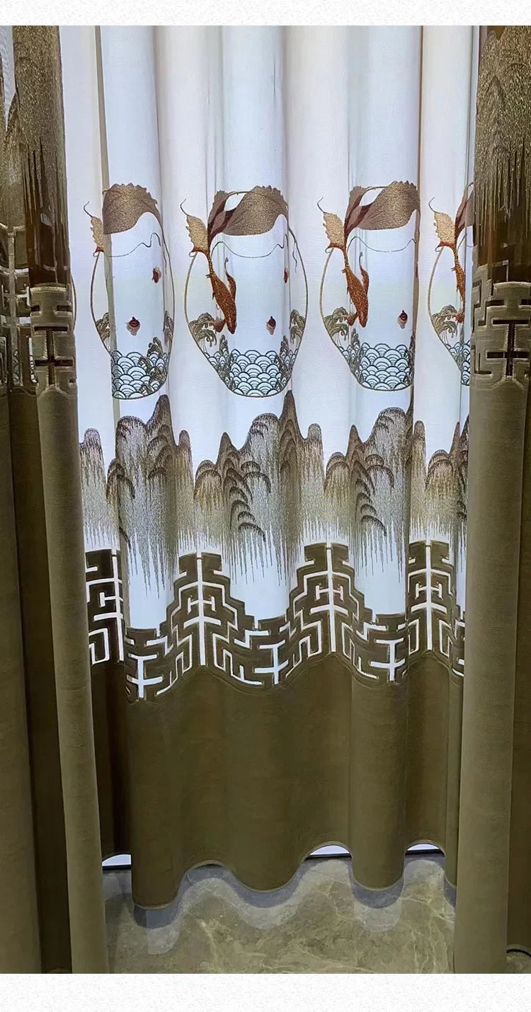 Embroidered Modern Velvet Blackout Curtains - Custom Classic Shading Drapes for Living Room & Bedroom