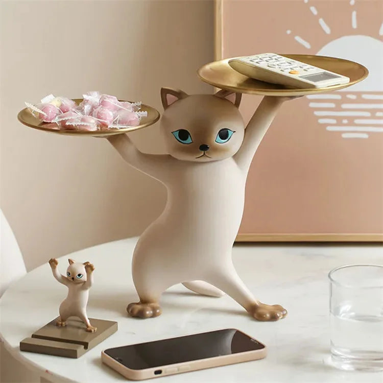 Cat Resin Sculpture Tray – Decorative Desktop Storage for Keys, Candy & Home Décor