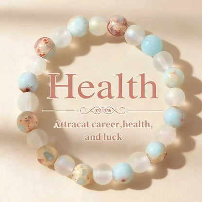 Halo Quartz & Ocean Sediment Beaded Bracelet – Unisex Natural Stone Stretch Bangle