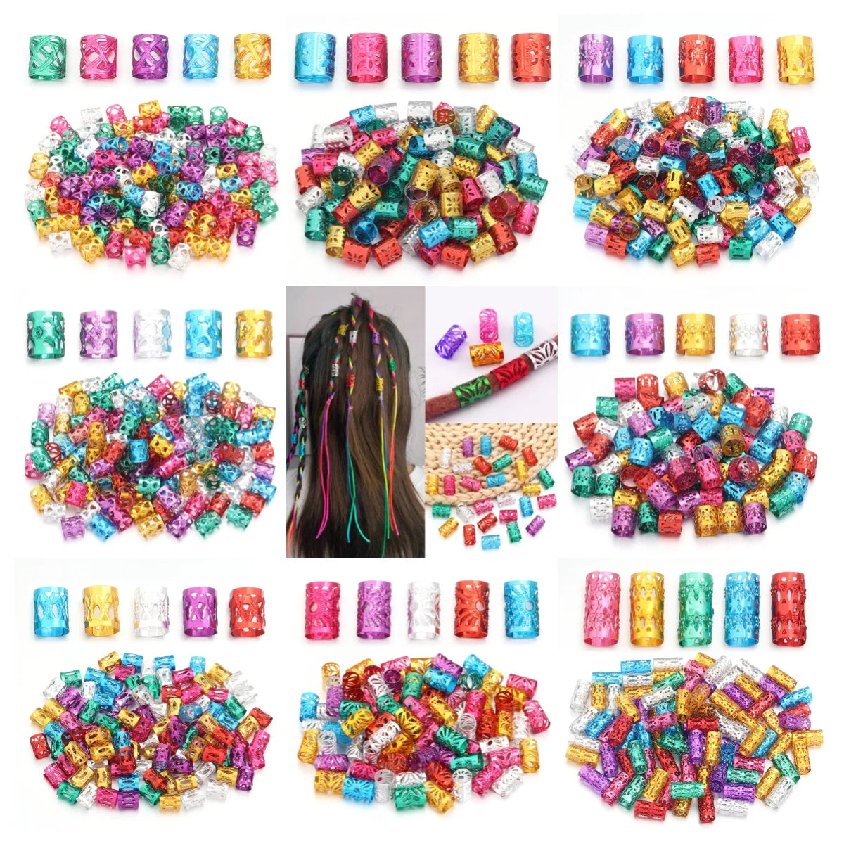 100Pcs/lot Dreadlock Hair Rings Metal Hollow Tube Dirty Dread Braids Adjustable for Cuffs Clip Hair Accessories Styling Tools - Shello's Creative Boutique