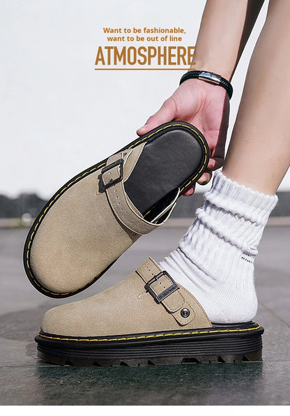 Men's Summer Half Slippers - Non-Slip Beach Clogs Casual Leather Sandals