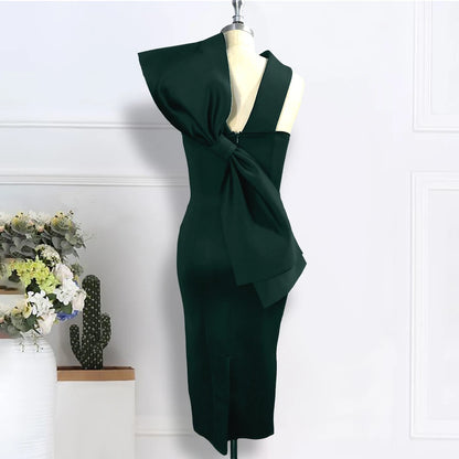 White Bodycon Dress with Back Bow - Sleeveless Party Gown - Shello's Creative Boutique