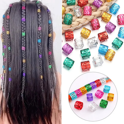 100Pcs/lot Dreadlock Hair Rings Metal Hollow Tube Dirty Dread Braids Adjustable for Cuffs Clip Hair Accessories Styling Tools - Shello's Creative Boutique