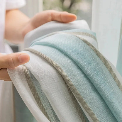 Nordic Minimalist Curtains - Blue & White Cotton Linen Window Screens - Shello's Creative Boutique