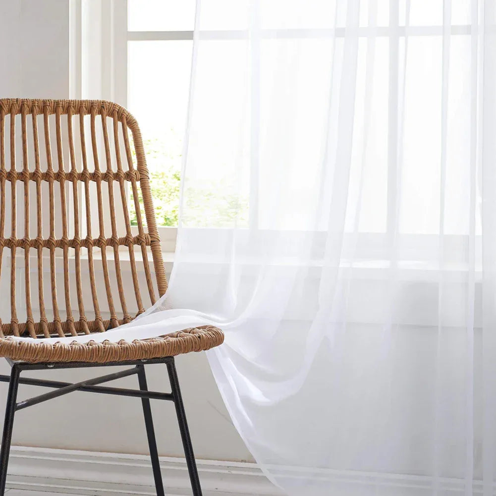 Sheer White Tulle Curtains – Elegant Voile Window Drapes - Shello's Creative Boutique