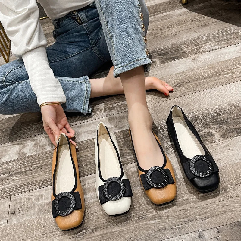 Plus Size Ballet Flats with Bow - Soft Sole Loafers - Shello's Creative Boutique