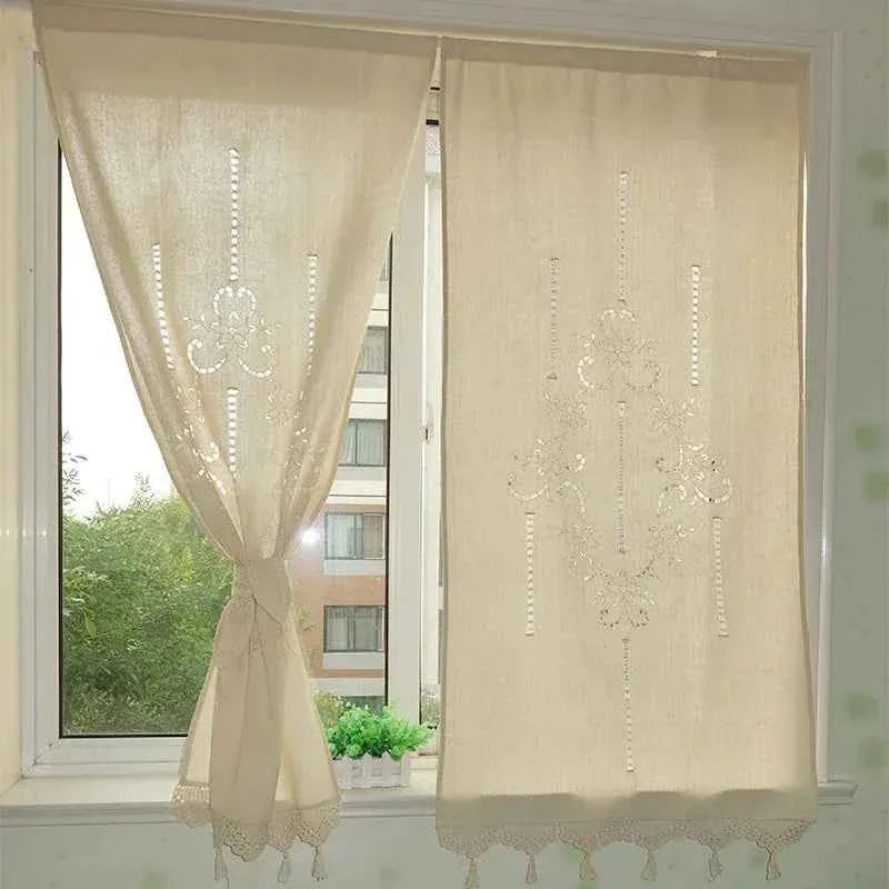 Handmade Linen Curtains - Minimalist Hollowed Threading for Kitchen, Bathroom & Partition - Shello's Creative Boutique