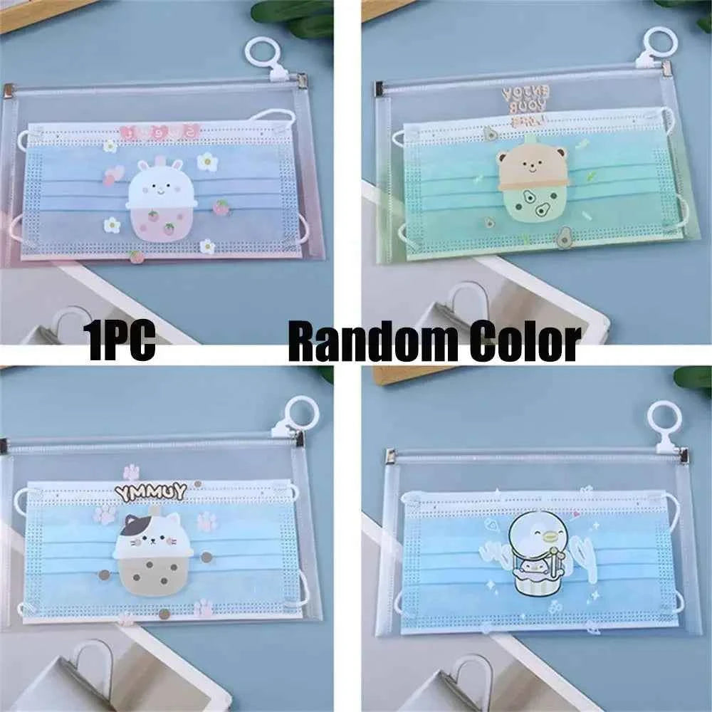 4Pcs Cartoon Mask Cover Bag Portable Facemask Holder Face Mask Storage Case Save Mask Zipper Bags Bills Files Bag Pencil Bags