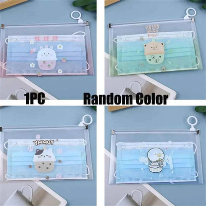 4Pcs Cartoon Mask Cover Bag Portable Facemask Holder Face Mask Storage Case Save Mask Zipper Bags Bills Files Bag Pencil Bags