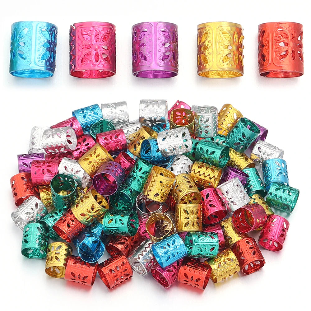 100Pcs/lot Dreadlock Hair Rings Metal Hollow Tube Dirty Dread Braids Adjustable for Cuffs Clip Hair Accessories Styling Tools - Shello's Creative Boutique