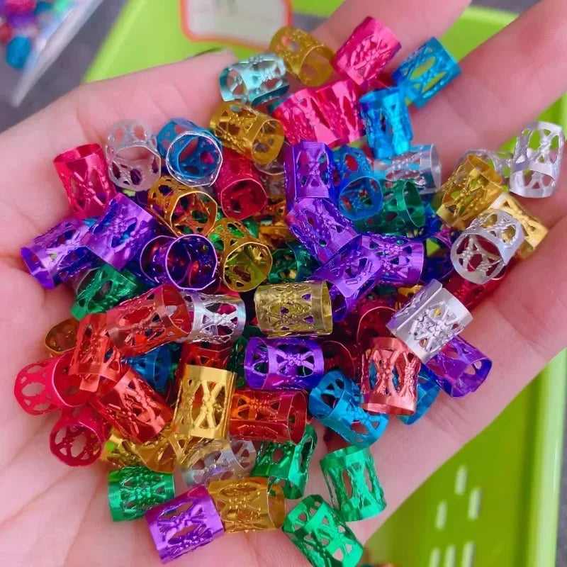 100/500pcs Gold Silver Dreadlock Hair Rings Adjustable Cuff Clip Hair Braids Dirty Braids Beads Hairpin Jewelry Hair Accessories - Shello's Creative Boutique