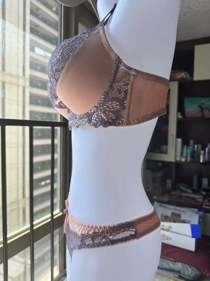 Sexy Lace Push-Up Bra & Thong Set – Plus Size Underwire Lingerie for Women, Patchwork Lace Everyday Comfort