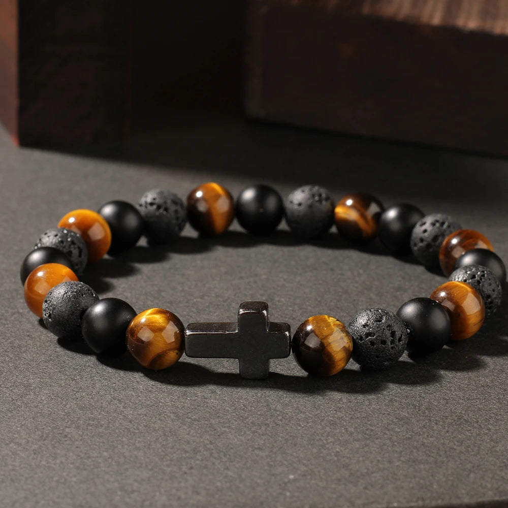 Natural Blue Tiger Eye Stone Bracelet – Unisex Handmade Stretch Beaded Bangle