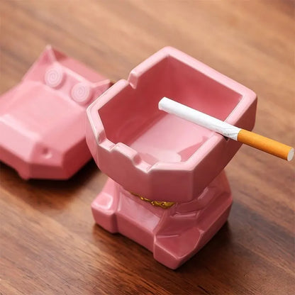 Dog Shaped Ceramic Ashtray with Lid – Windproof Cute Animal Figurine Décor
