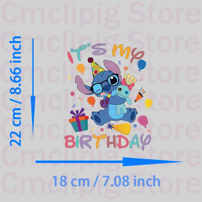 It's my birthday thermo-stickers for children Clothing patches Stitch vinyl stickers iron on transfer Shello's Creative Boutique