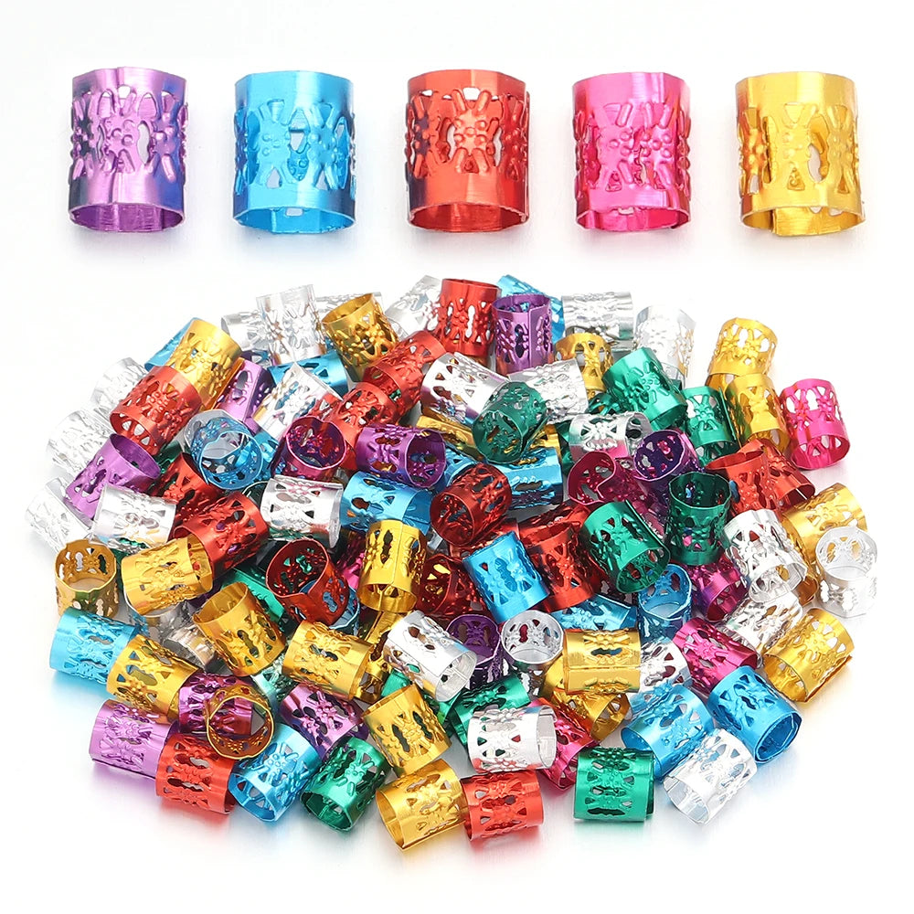 100Pcs/lot Dreadlock Hair Rings Metal Hollow Tube Dirty Dread Braids Adjustable for Cuffs Clip Hair Accessories Styling Tools - Shello's Creative Boutique