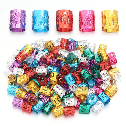 100Pcs/lot Dreadlock Hair Rings Metal Hollow Tube Dirty Dread Braids Adjustable for Cuffs Clip Hair Accessories Styling Tools - Shello's Creative Boutique