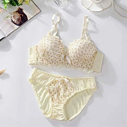 Fashionable and sparkling girl sexy women's bra set wholesale bow tie women's underwear without steel ring bra set
