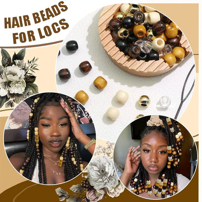 60Pcs Transparent Hair Beads + Wooden Dreadlock Beads with Beading Tool Set - DIY Jewelry Accessories