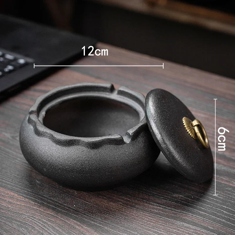 Creative Ceramic Ashtray with Lid – Anti-Fly Ash Desktop Ornament, 18 Styles