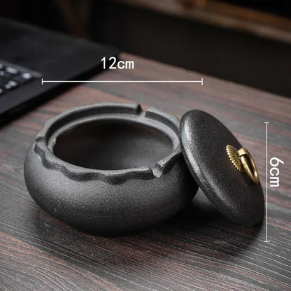 Creative Ceramic Ashtray with Lid – Anti-Fly Ash Desktop Ornament, 18 Styles
