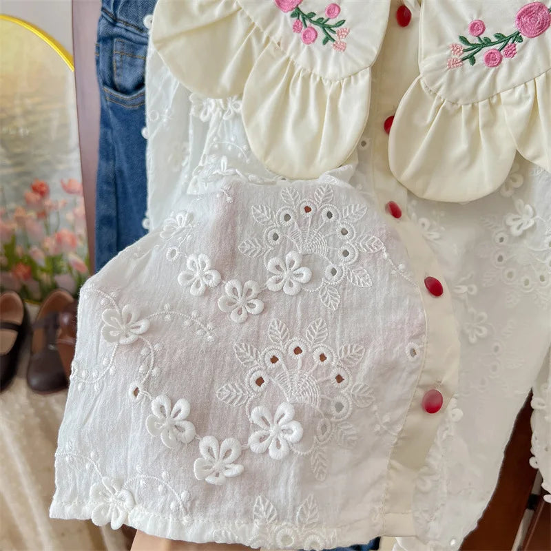 Children's Clothing Shirt 2024 New Girls Doll Shirt Childrens Clothing Autumn Clothing Korean Embroidered Shirt Baby Shello's Creative Boutique