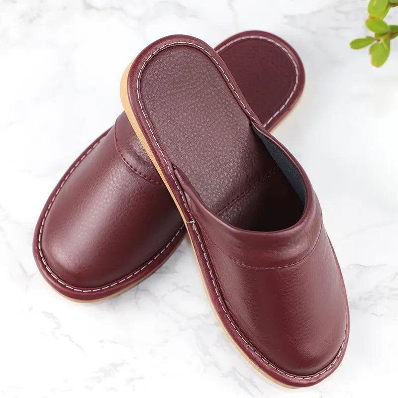 Men's Indoor Slippers - Closed Toe Faux Leather Slides (Large Sizes 47-48)