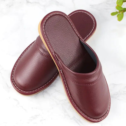 Men's Indoor Slippers - Closed Toe Faux Leather Slides (Large Sizes 47-48)