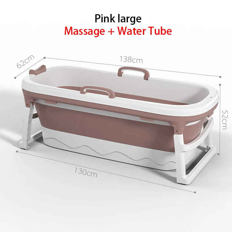 Foldable Adult Bath Barrel – Thickened Plastic Sitting Bathtub with Foot Massage & Lid