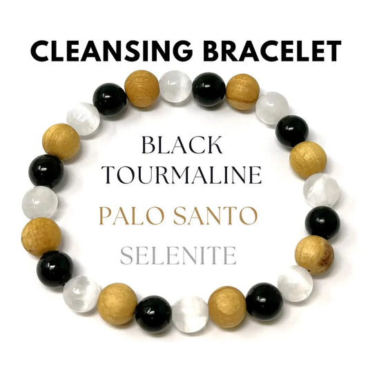 8mm Black Tourmaline, Selenite & Palo Santo Wood Beaded Bracelet
