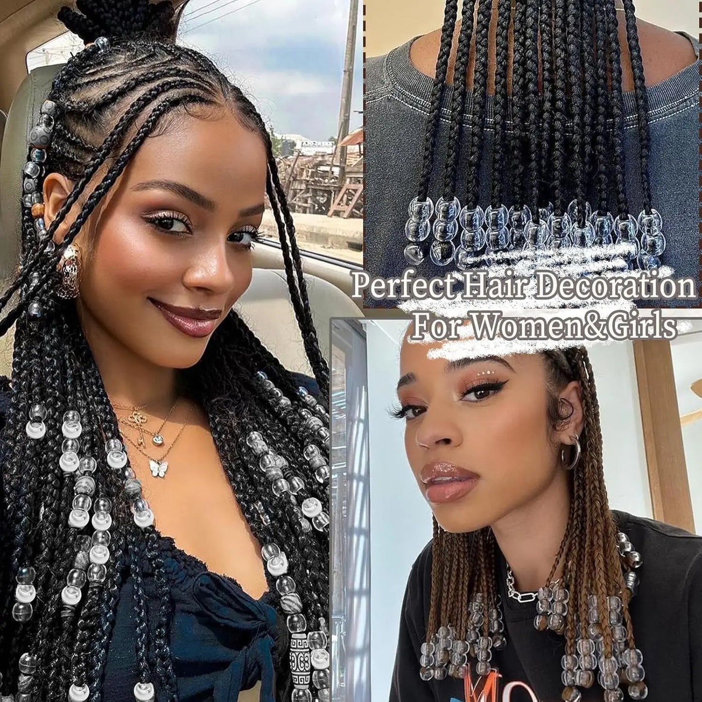 50PCS Hair Beads Loc Dreadlock Jewelry Clear Large Beads Braids Accessories Hair Decoration for Women Jewelry Making Kit - Shello's Creative Boutique