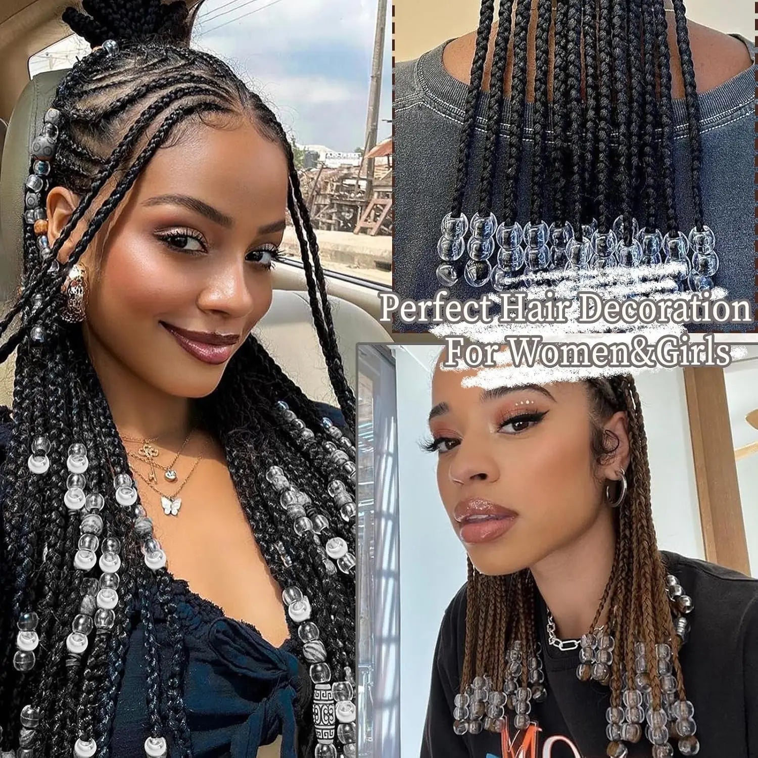 50PCS Hair Beads Loc Dreadlock Jewelry Clear Large Beads Braids Accessories Hair Decoration for Women Jewelry Making Kit - Shello's Creative Boutique